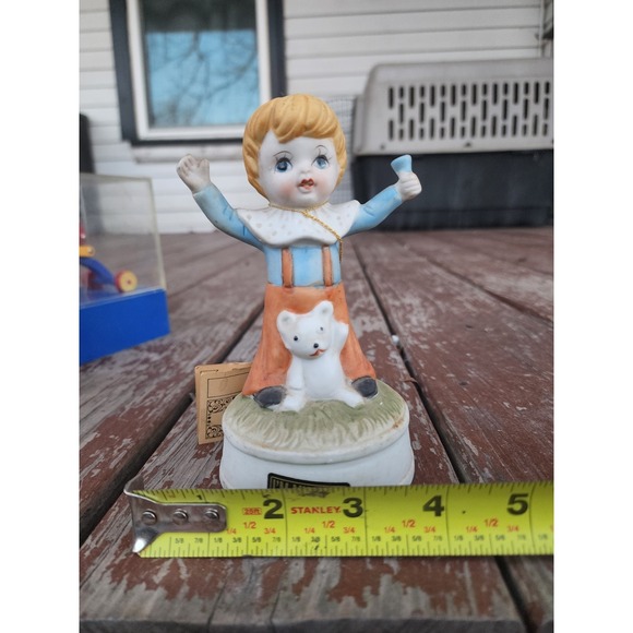 Vintage Porcelain 1970s Little Boy & Dog Music Box W/ Tag, Tested - Picture 6 of 7